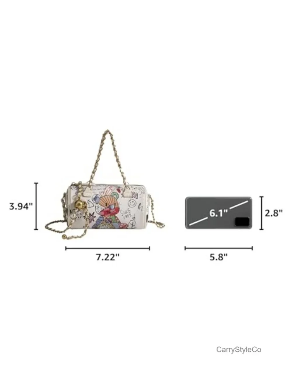 Graffiti Crossbody Bag, PU Leather Mini Shoulder Purse, Chain Bag for Women
